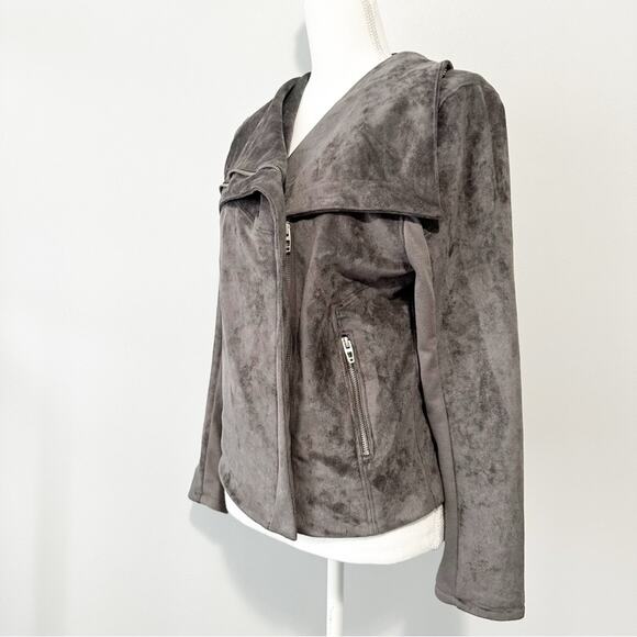 Blank NYC Gray moto Teddy Jacket suede plush coat size medium - Picture 8 of 12